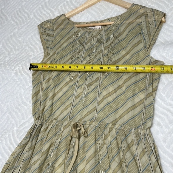 Anthropologie Meadow Rue Green Eyelet Cotton Dress Size 4 - Picture 8 of 11
